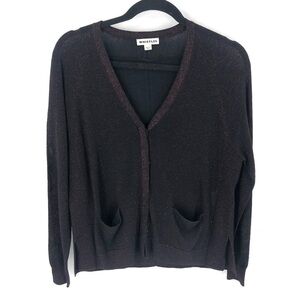 Whistles Cardigan Sweater Womens XS Metallic Pockets Whimsy Goth Preppy Office